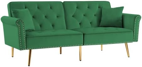 Sofá cama convertible de tela de lino de terciopelo de 76 pulgadas, sofá futón de espuma viscoelástica, sofá cama moderno con respaldo ajustable y 2