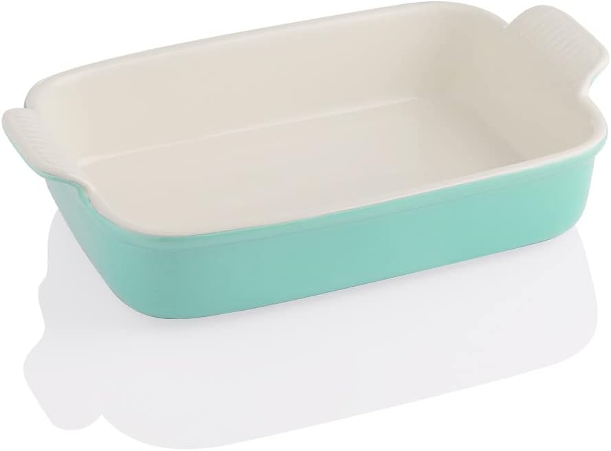 Sweejar Plato para hornear de porcelana, cacerola para horno, 13 x 9.8 pulgadas, rectangular para hornear, bandeja para lasaña profunda con asas