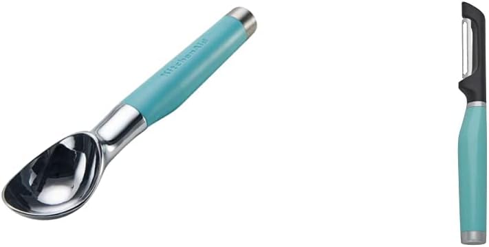 KitchenAid KO117OHAQA – Cuchara de helado gourmet, talla única, Aqua Sky mate y KitchenAid KE112OHAQA Classic Euro Peeler, talla única, Aqua Sky 2
