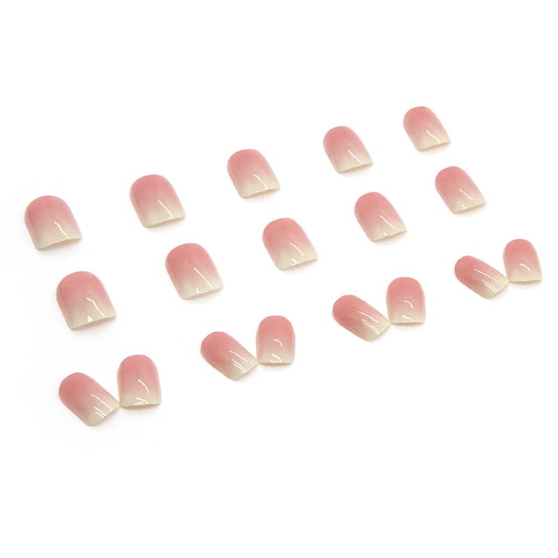 KemyFei – Uñas postizas a presión degradadas brillantes, uñas postizas minimalistas con pegamento de gelatina, reutilizables, 24 unidades, cobertura