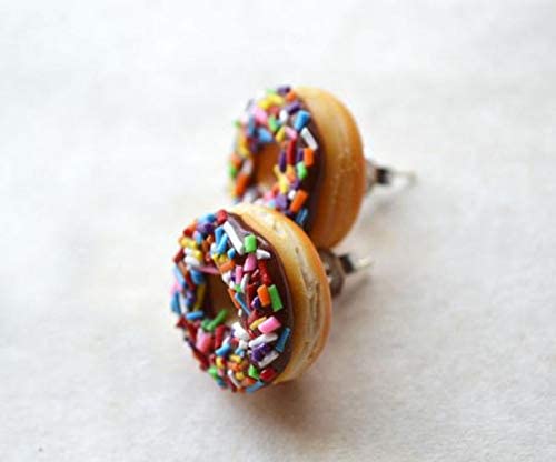 Chocolate rainbow spinkles Doughnut Stud Earrings