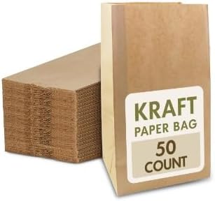 Bolsa de papel Kraft, 50 unidades, hecha de papel kraft 100% reciclable y biodegradable, bolsas de papel marrón (10#)