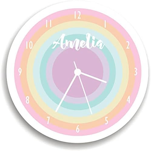 Reloj de pared arcoíris  colores pastel, reloj personalizado, decoración de guardería pastel, decoración de habitación de niños, arte de pared