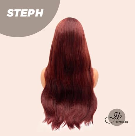 Bodywave – Peluca roja STEPH con flequillo completo, larga, rizada, ondulada, natural, para usar y llevar, sin pegamento, para fiesta, Halloween,