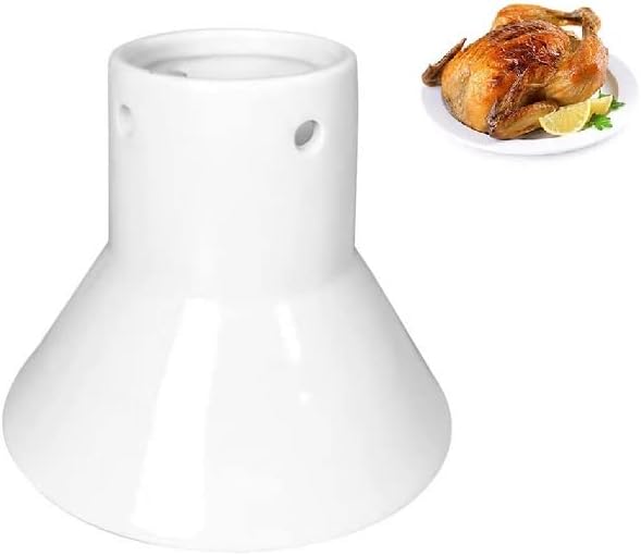 Plutreas Estante de cerámica para asador de pollo, lata de cerveza, soporte de pollo vertical aves de corral pollo para cocinar accesorios para