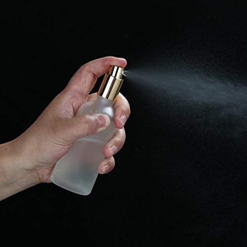 Paquete de 6 botellas de vidrio esmerilado de 1.7 onzas con atomizador de niebla fina y tapa de bomba dorada, recipientes vacíos de perfume de