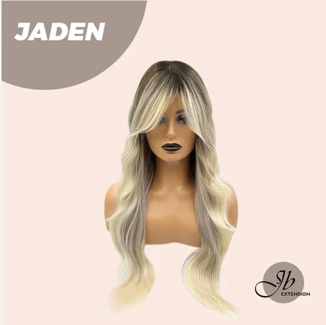 JADEN – Peluca larga rubia ondulada con raíces oscuras y flequillo en capas, pelucas sin pegamento para mujer, pelucas sintéticas naturales para uso