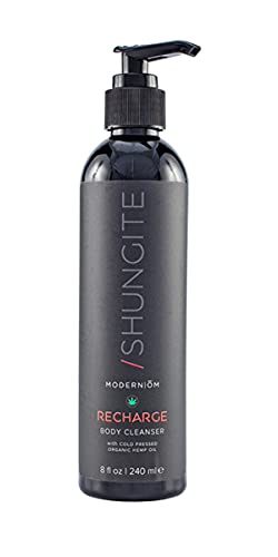 Modern M Shungite Recharge Gel de baño con aceite de semilla de cáñamo  Todo tipo de piel, limpiador orgánico para cara, manos, cuerpo  Vegano, sin