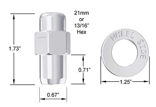 20 tuercas cromadas Cragar Mag con arandela, 716×20 RH, longitud del vástago de 0.71 pulgadas, longitud total de 1.73 pulgadas, 0.827 in o 1316
