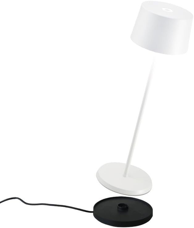 Zafferano Olivia Pro Lámpara de mesa inalámbrica (color blanco), 3 generación, aluminio, protección IP54, uso en interiores y exteriores, base de