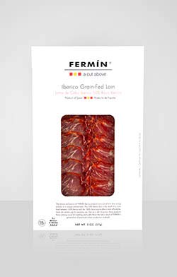 Fermín A cortado por encima del 50% de lomo ibérico de grano de corral libre (Lomo de Cebo Ibérico 50%) en rodajas de 2 oz (2)