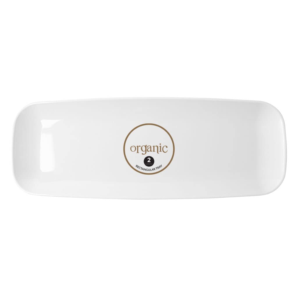Blue Sky Bandeja blanca orgánica rectangular (paquete de 2)  Plato de plástico desechable de 17.5 pulgadas para fiestas y eventos  Utensilios
