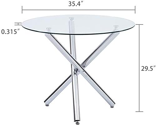Mesa de comedor de cristal, mesa de comedor redonda de vidrio con tapa de vidrio templado transparente, mesa de comedor moderna, mesa de café de té