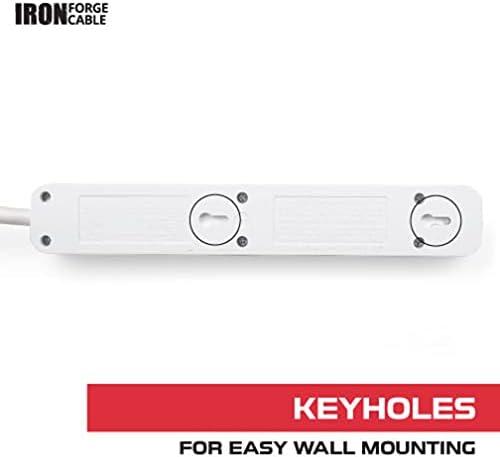 Iron Forge Cable Regleta de protección contra sobretensiones de 6 tomas, cable de 25 pies, regleta de alimentación blanca SJT 143 con cable largo de