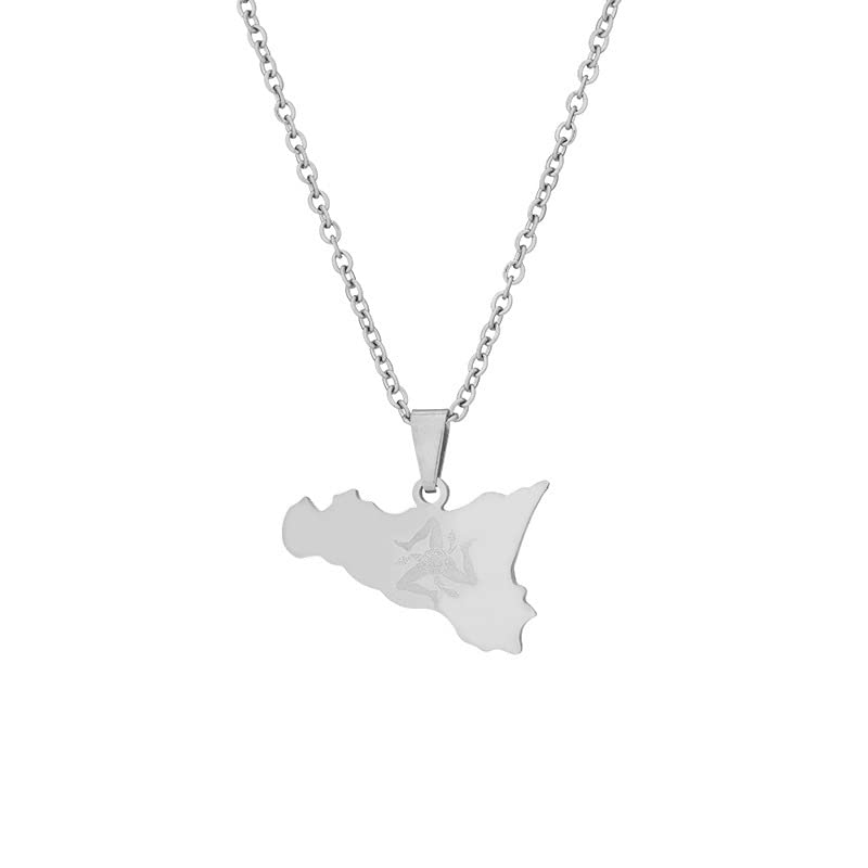Stainless Steel Italy Sicily Map Pendant Necklaces Italian Sicilia Jewelry Gifts (gold)