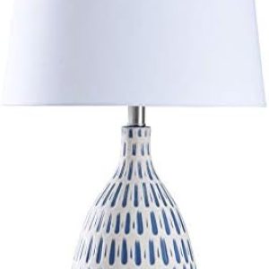 Marissa – Lámpara de mesa, color blanco, acabado azul, pantalla cónica blanca Marissa – Lámpara de mesa, color blanco, acabado azul, pantalla cónica blanca