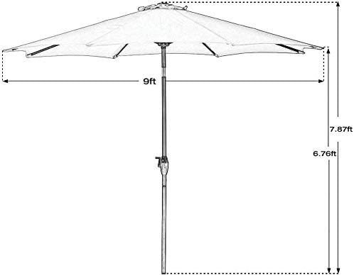 Grand patio Sombrilla de aluminio mejorada de 9 pies para patio, con protección UV, con manivela automática y botón de inclinación, color blanco y