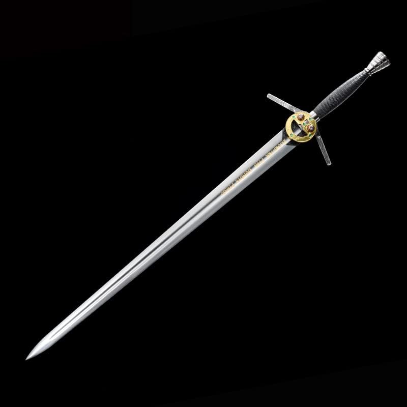 Yongli Sword Geralt’s Steel Sword Game Cosplay Réplica de acero al carbono Espada medieval europea (con correa trasera)