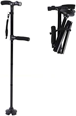 Bastón plegable con luz LED, bastón ajustable para hombres, mujeres, base antideslizante, soporte para otras herramientas de montañismo, accesorios