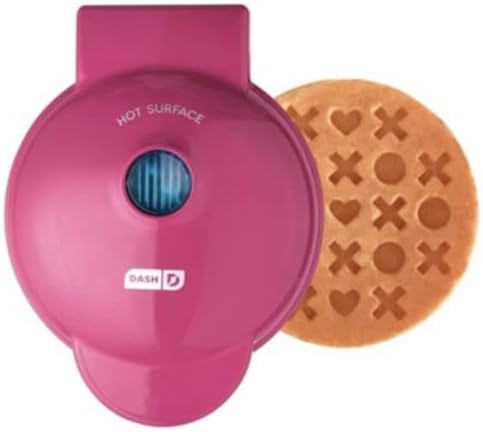 LLA Mini waflera en forma de amor Xoxo de color rosa oscuro para el día de San Valentín, superficie de cocción antiadherente de 4 pulgadas