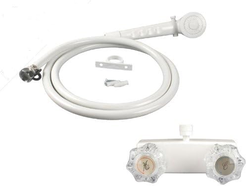 Grifo de ducha blanco para casa rodantemóvil con asas transparentes e incluye ducha de mano