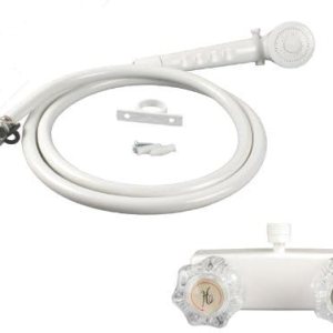 Grifo de ducha blanco para casa rodantemóvil con asas transparentes e incluye ducha de mano Grifo de ducha blanco para casa rodantemóvil con asas transparentes e incluye ducha de mano