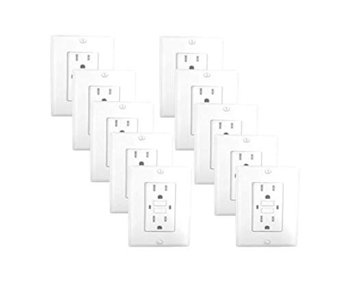 GFCI – Receptáculo de salida blanco  15 amperios125 voltios resistente a manipulaciones GFCI paquete de 10  Función de autoprueba con indicador LED
