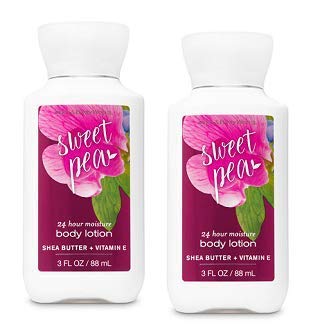 Bath and Body Works – Paquete de 2 lociones corporales de tamaño de viaje de 24 horas de humedad Sweet Pea, 3 onzas