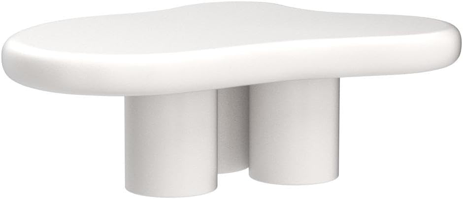 Mesa de centro blanca crema, bonita mesa de centro en forma de nube con 3 patas cortas, moderna mesa de centro de borde redondo en vivo, mesa de