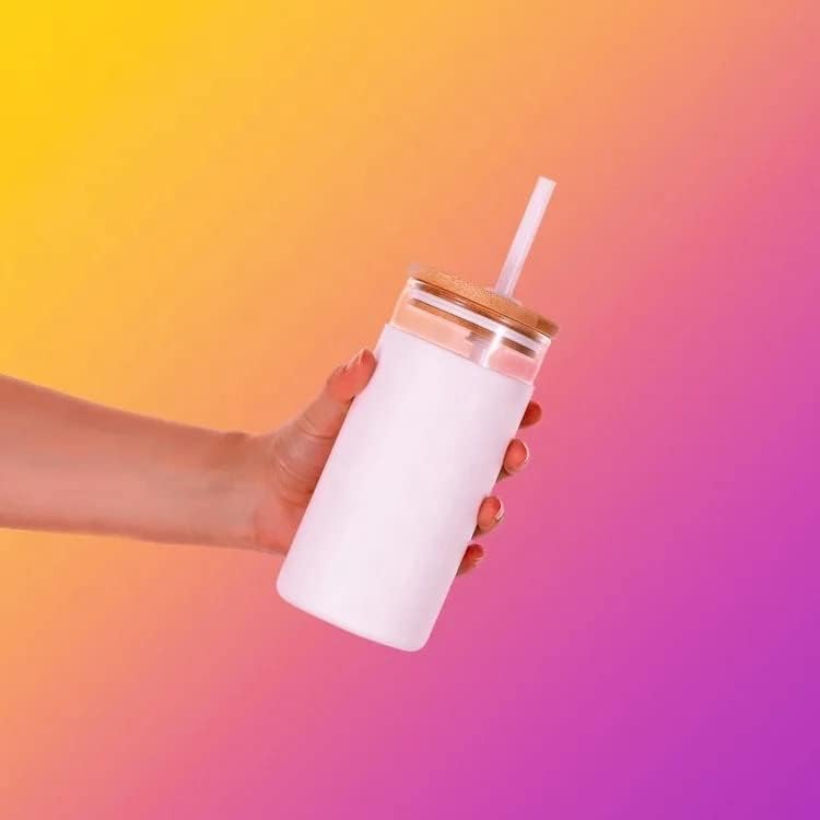 Vaso de vidrio de 20oz con popote (gris francés)
