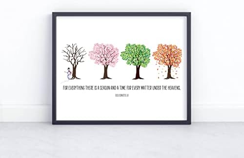 Cartel de metal retro divertido con texto en inglés “Everything There is A Season” para imprimir con versículo bíblico Eclesiastés 31, invierno,