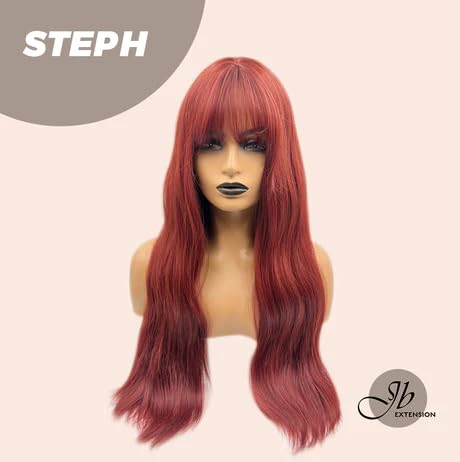 Bodywave – Peluca roja STEPH con flequillo completo, larga, rizada, ondulada, natural, para usar y llevar, sin pegamento, para fiesta, Halloween,