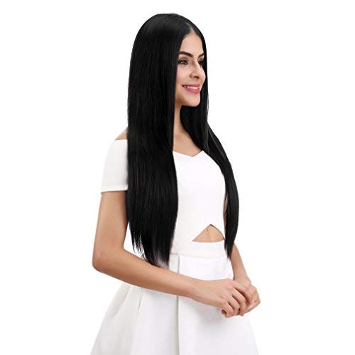 REECHO – Juego de 4 extensiones de cabello con clip de 24pulgadas, lacio, largo y grueso, marrón ceniza medio