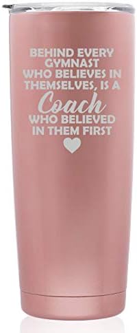 Vaso de acero inoxidable con aislamiento al vacío de doble pared de oro rosa, taza de viaje, regalo de entrenador de gimnasia (delgado, 20 onzas)