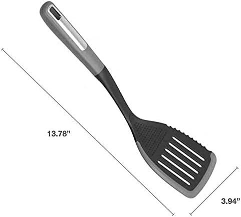 EZ KITCHEN Gadgets de cocina de silicona ranurada Turner multifuncional resistente al calor Nylon utensilios de cocina con borde de silicona, gris y