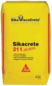 Sikacrete 211SCC Plus – Mezcla de hormigón autoconsolidado modificado con polímero cementoso de 1 componente, 65 lb