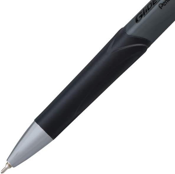 Pentel GlideWrite Signature Gun – Bolígrafo de barril de metal, (0.028 in), línea fina, con tinta recargable TechniFLO, paquete de 12 (negro)