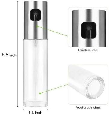 FrontTech Pulverizador de aceite para cocinar, rociador de aceite de oliva, botella de vidrio, botella de vinagre, dispensador de aceite con cepillo