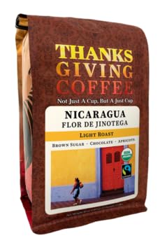 Café de Acción de Gracias “Nicaragua Flor de Jinotega Light Roast” tostado ligero, comercio justo, orgánico cultivado a sombra, café entero, bolsa