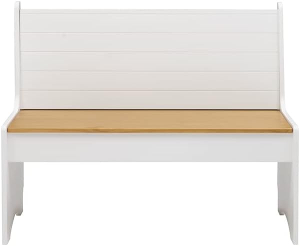 Linon Delk – Banco grande de madera con respaldo de 2 tonos, color miel y blanco