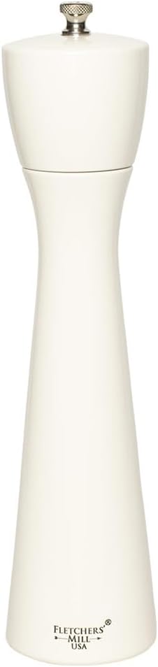 Fletchers’ Mill Tronco – Molinillo de sal blanco, 10 pulgadas, grosor ajustable de fino a grueso, fabricado en Estados Unidos