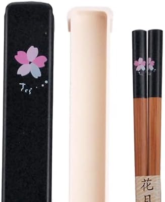 Hinomaru Collection Palillos de viaje personales con diseño de flor de cerezo Sakura japonesa en hermosa funda deslizante con tapa deslizante,