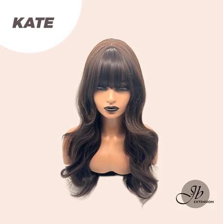KATE – Peluca rizada marrón de pelo largo sin pegamento para mujer, pelucas sintéticas naturales para uso diario (pelucas de cabello natural)