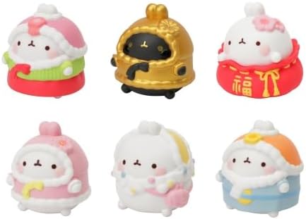Molang Fortune Rabbits Series Caja misteriosa de juguetes Caja ciega linda figura coleccionable, modelo de acción para niña, sorpresa de cumpleaños,