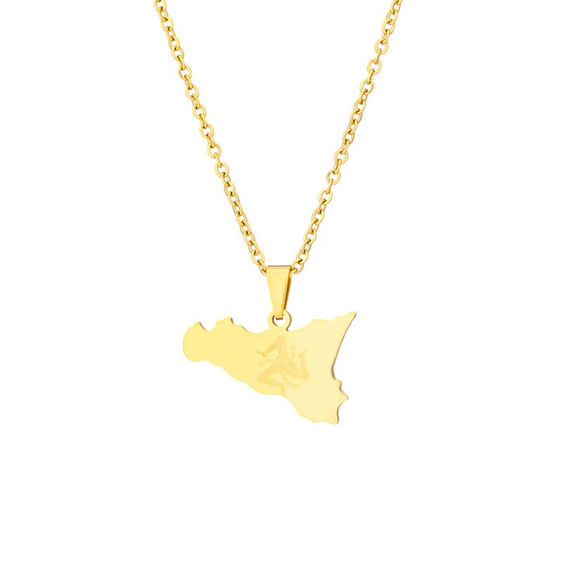 Stainless Steel Italy Sicily Map Pendant Necklaces Italian Sicilia Jewelry Gifts (gold)
