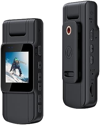 YUNSEITY Mini cámara corporal, cámara HD desgastada con lente giratoria de 180 y clip trasero, visión nocturna, detección de movimiento, cámara de