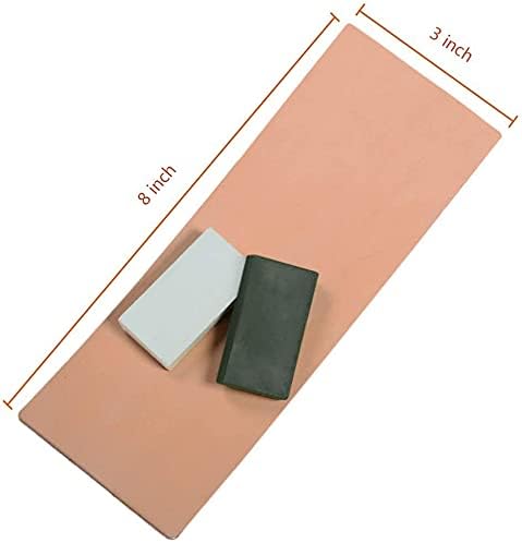 Trazo de cuero de doble cara de 8 x 3 pulgadas con cinta de doble cara, kit de compuesto de pulido verde y blanco para afilar cuchillos, cuchillos