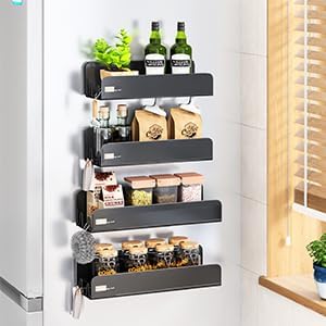 Estante magnético para especias para refrigerador, estante magnético, organizador de especias para refrigerador, paquete de 4 con 16 ganchos,
