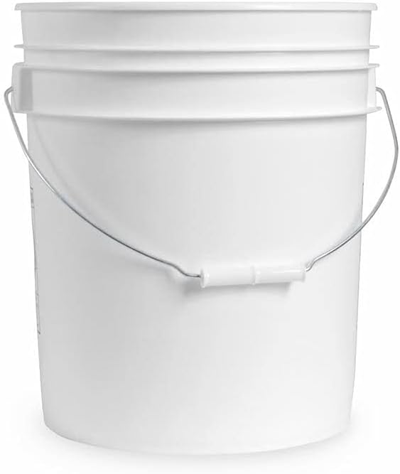 Solo cubo de plástico blanco de 5 galones, cubo duradero de 90 mil, cubos de grado alimenticio, sin tapas incluidas, no contiene plástico BPA,