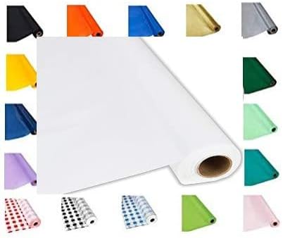 Rollo de plástico para mesa de fiestas, 300 x 40 pulgadas, mantel desechable de alta calidad para banquetes (blanco) de instalación súper rápida, no